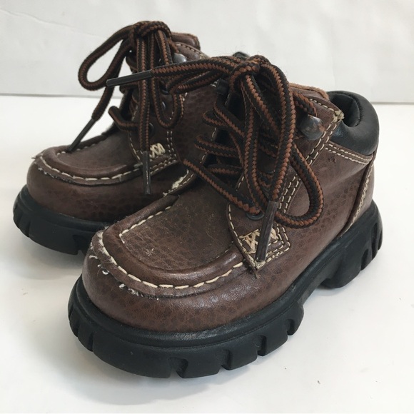 Carter's Baby Boy's Brown Faux Leather Chunky Platform Lace Up Ankle Boots - Picture 3 of 14